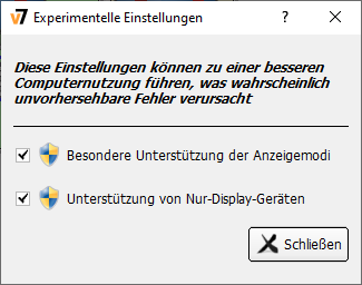 Experimentelle Einstellungen