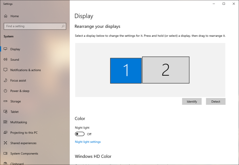 In this window you should extend these displays and choose the screen resolution 