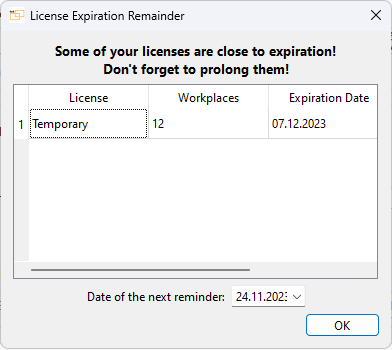 Message about license expiration