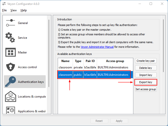 Export key (Figure 10)