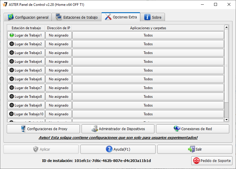 Configuración ampliada