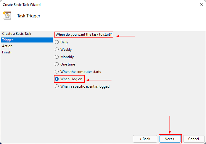 Choose when you want the task to start (Figure 16)