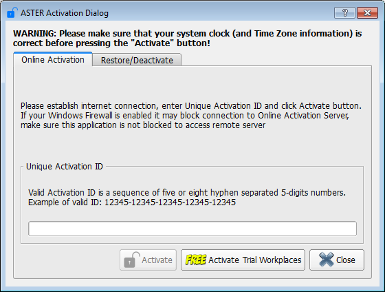 ASTEr Activation Dialog: Trial Period