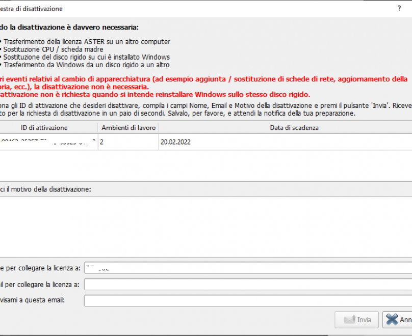 Forming of a request to deactivating licenses