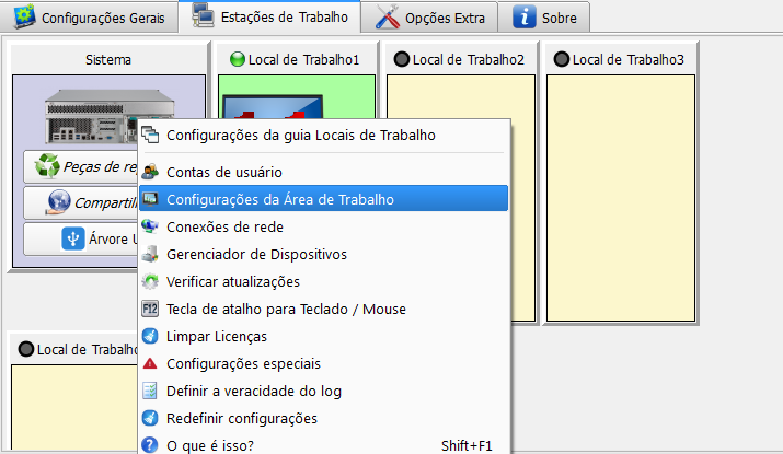 Item “Configurações da área de trabalho” 