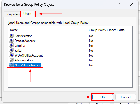 Choose “Non-Administrators”