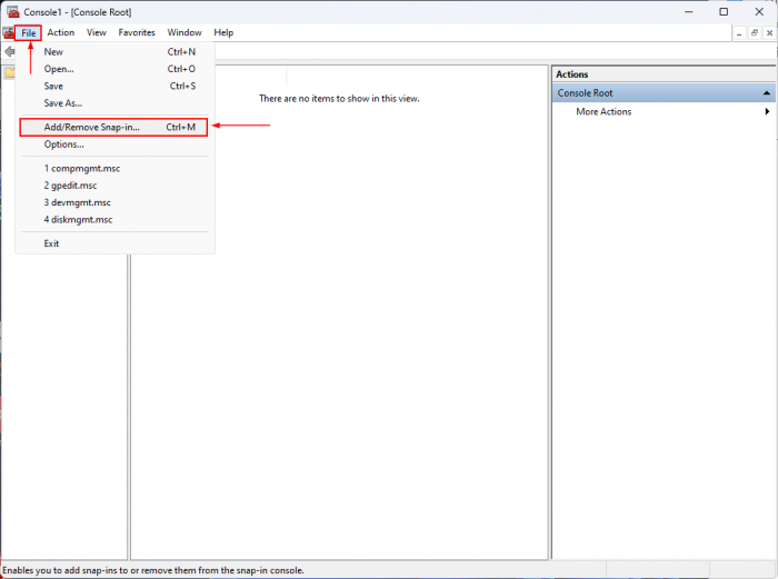 Choose “Add/Remove Snap-in” option 
